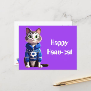 Happy Hanu-Cat Cat in Hanukkah Sweater Postcard