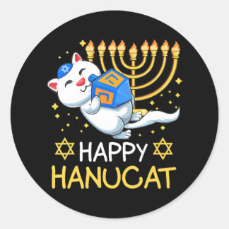 Happy Hanucat Ugly Hanukkah Jewish Chanukka Cute Classic Round Sticker