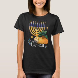 Happy Hanucat Watercolor Cat Hanukkah Cat T-Shirt