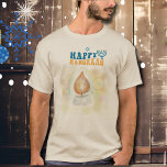 Happy Hanukah Candle Light  T-Shirt<br><div class="desc">Have fun with this unique hand-painted design. It features a candlelight with a few bokeh lights. This gentle design lets the Happy Hanukkah Text show nicely. This design is nice in the natural and sand colour options, you can also try the blue ones, but not good for dark colours like...</div>
