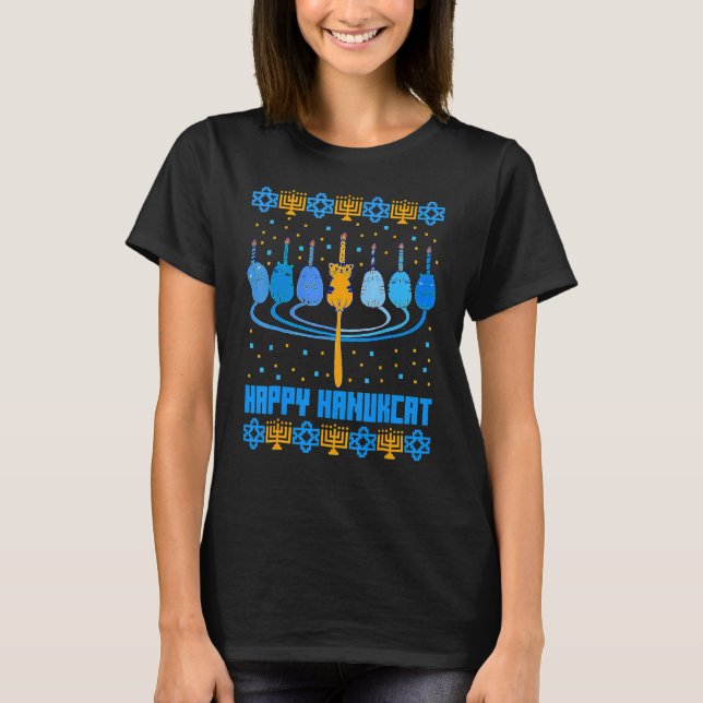 Happy Hanukcat Ugly Hanukkah Cat Chanukah Jewish U T-Shirt (Front)