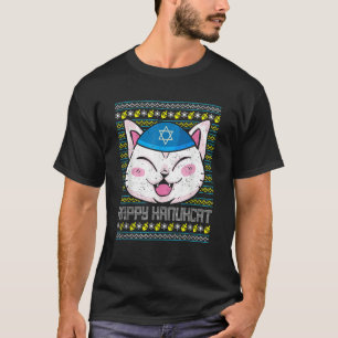 Happy Hanukcat Ugly Hanukkah Kitten Owner Chrismuk T-Shirt
