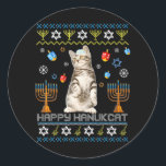 Happy Hanukcat Ugly Hanukkah Maine Coon Cat Classic Round Sticker<br><div class="desc">Happy Hanukcat Ugly Hanukkah Maine Coon Cat</div>