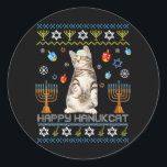 Happy Hanukcat Ugly Hanukkah Maine Coon Cat Classic Round Sticker<br><div class="desc">Happy Hanukcat Ugly Hanukkah Maine Coon Cat</div>