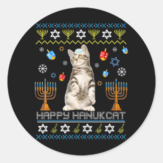 Happy Hanukcat Ugly Hanukkah Maine Coon Cat Classic Round Sticker