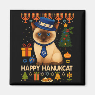 Happy Hanukcat Ugly Sweater Cat Chanukah Jewish Cu Magnet