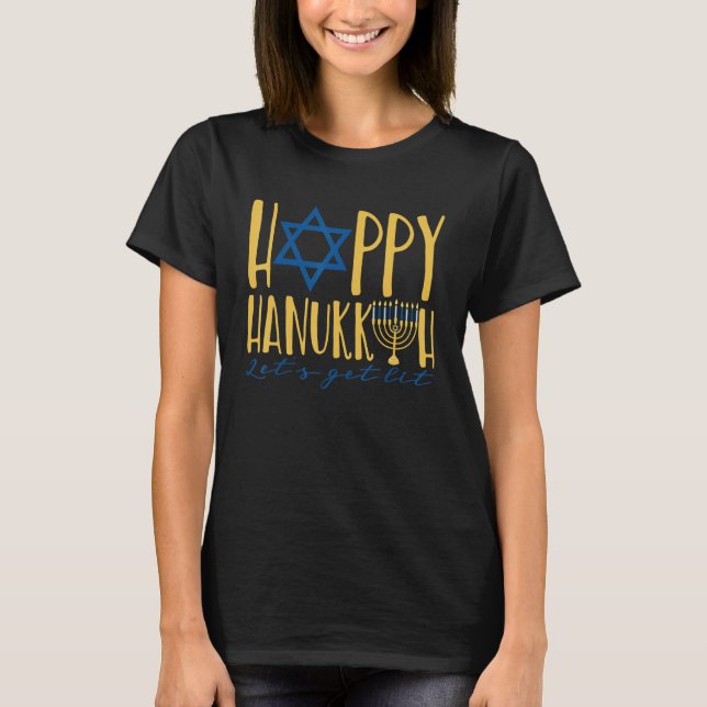 Happy Hanukkah 2022 Let's Get Lit Jewish Menorah C T-Shirt (Front)