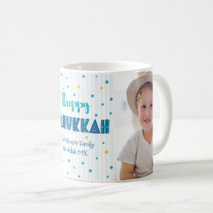 Happy Hanukkah 2 Photo Turquoise Fun Typography Coffee Mug