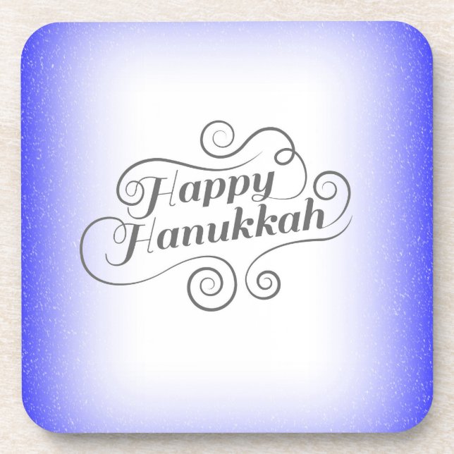 Happy Hanukkah 2-tone Blue White Background Coaster (Front)
