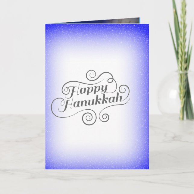Happy Hanukkah 2-tone Blue White Background Holiday Card (Front)