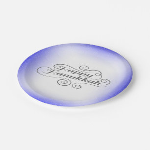 Happy Hanukkah 2-tone Blue White Background Paper Plate