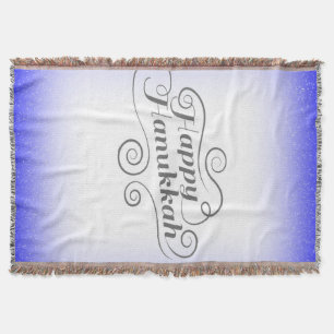 Happy Hanukkah 2-tone Blue White Background Throw Blanket