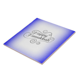 Happy Hanukkah 2-tone Blue White Background Tile