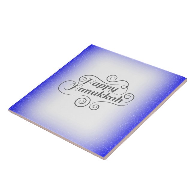 Happy Hanukkah 2-tone Blue White Background Tile (Side)