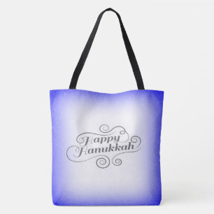 Happy Hanukkah 2-tone Blue White Background Tote Bag