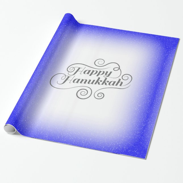Happy Hanukkah 2-tone Blue White Background Wrapping Paper (Unrolled)
