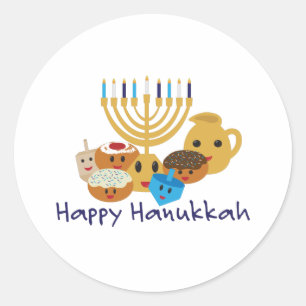 Happy Hanukkah and cute Hanukkah characters Classic Round Sticker