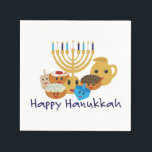 Happy Hanukkah and cute Hanukkah characters Napkin<br><div class="desc">Happy Hanukkah and cute Hanukkah characters</div>