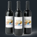 Happy Hanukkah and cute Hanukkah characters Wine Label<br><div class="desc">Happy Hanukkah and cute Hanukkah characters</div>
