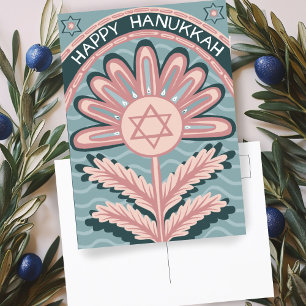 Happy Hanukkah Art Nouveau Bloom Holiday Postcard