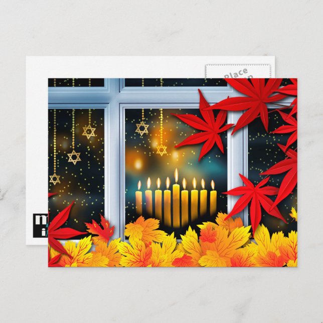 Happy Hanukkah! Autumn Theme Holiday Postcard (Front/Back)