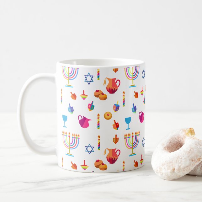 Happy Hanukkah Beautiful Jewish Holiday Coffee Mug (With Donut)