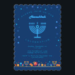 Happy Hanukkah Beautiful Jewish Holiday Invitation<br><div class="desc">Happy Hanukkah Party Invitation Beautiful Jewish Holiday Card. Jewish Holiday Chanukkah background with traditional Chanuka decorative symbols - wooden dreidels (spinning top), doughnuts, hanukkiah menorah, candles, star of David and glowing lights wallpaper gold pattern. Hanukkah Festival of lights Event Decoration. Jerusalem, Israel. Invitations & Stationery > Invitations & Announcements Design...</div>
