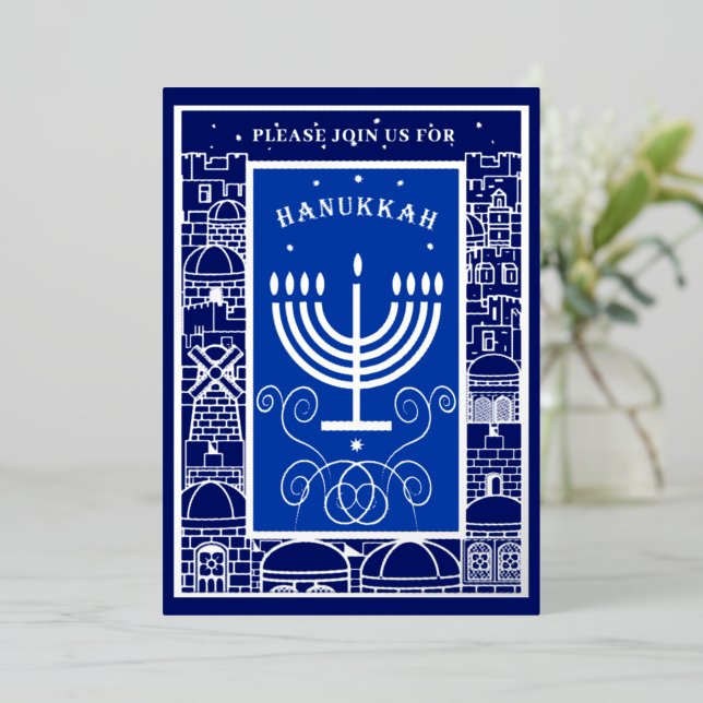 Happy Hanukkah Beautiful Jewish Holiday Menorah (Standing Front)
