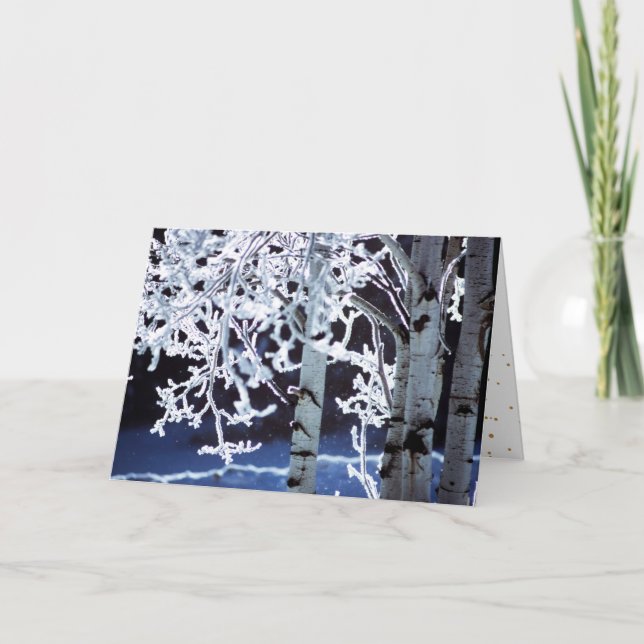Happy Hanukkah Birch trees frost Holiday Card (Front)