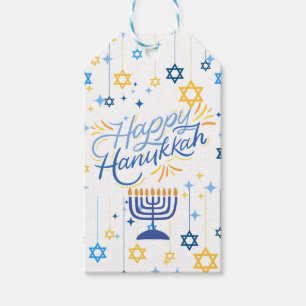 Happy Hanukkah Blue And Gold Gift Tags