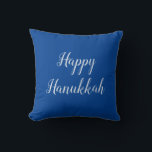 Happy Hanukkah Blue and White Typography Cushion<br><div class="desc">Happy Hanukkah elegant typography with a reversible blue and white background. With blue and white lettering,  you can customise with your own message. Great for adding some festive decor to you home.


Enjoy!</div>