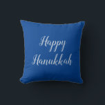 Happy Hanukkah Blue and White Typography Cushion<br><div class="desc">Happy Hanukkah elegant typography with a reversible blue and white background. With blue and white lettering,  you can customise with your own message. Great for adding some festive decor to you home.


Enjoy!</div>