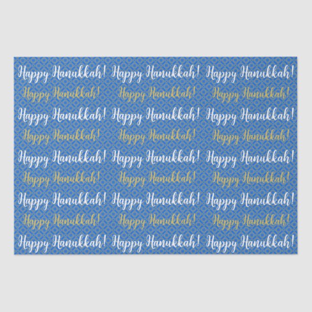  Happy Hanukkah Blue, Gold, and White  Tissue Paper (Front)