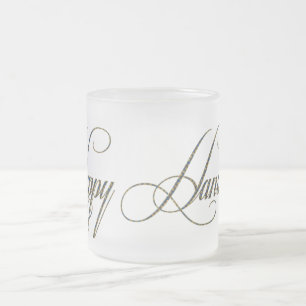 Happy Hanukkah Blue Gold Glitter Look Design Mug