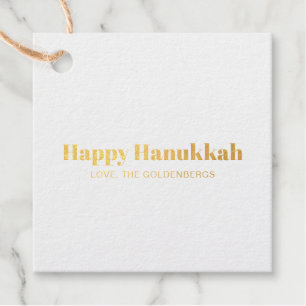 Happy Hanukkah blue gold modern stripes custom Favour Tags
