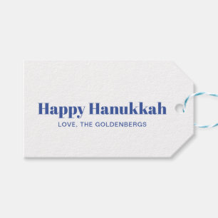 Happy Hanukkah blue gold modern stripes custom Gift Tags