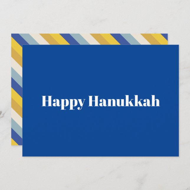 Happy Hanukkah blue gold modern stripes typography Holiday Card (Front/Back)