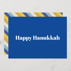 Happy Hanukkah blue gold modern stripes typography Holiday Card