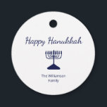 Happy Hanukkah Blue Menorah Favour Tags<br><div class="desc">Happy Hanukkah Holiday party favour tag,  with a simple blue menorah and script typography design. With white customisable lettering,  you can add your own text. A great way to celebrate with friends and loved ones.</div>