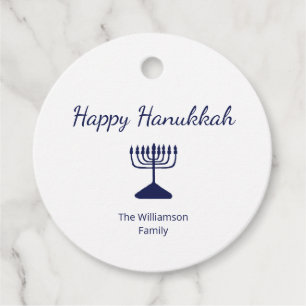 Happy Hanukkah Blue Menorah Favour Tags