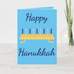 Happy Hanukkah Blue Menorah Holiday Card<br><div class="desc">Celebrate the great festival of lights with this Happy Hanukkah themed greeting card.  "Happy Hanukah" is written in beautiful dark blue cursive font with blue candles.  The inside of the card has a lovely message.  Order yours today!



Clipart courtesy of Sonya DeHart Design at: 
http://www.sonyadehartdesign.com |http://www.sonyadehartdesign.etsy.com</div>