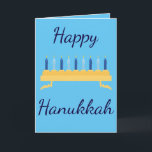 Happy Hanukkah Blue Menorah Holiday Card<br><div class="desc">Celebrate the great festival of lights with this Happy Hanukkah themed greeting card.  "Happy Hanukah" is written in beautiful dark blue cursive font with blue candles.  The inside of the card has a lovely message.  Order yours today!



Clipart courtesy of Sonya DeHart Design at: 
http://www.sonyadehartdesign.com |http://www.sonyadehartdesign.etsy.com</div>