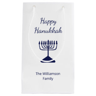 Happy Hanukkah Blue Menorah Holiday  Small Gift Bag