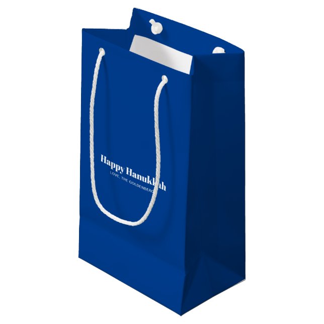 Happy Hanukkah blue minimalist modern personalised Small Gift Bag (Front Angled)