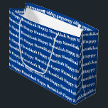 Happy Hanukkah blue modern typography pattern Large Gift Bag<br><div class="desc">Happy Hanukkah blue and white modern typography pattern large gift bag.
White text pattern on blue background.</div>