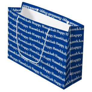 Happy Hanukkah blue modern typography pattern Large Gift Bag