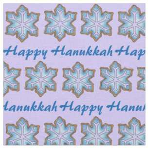 Happy Hanukkah Blue Purple Snowflake Holiday Fabric