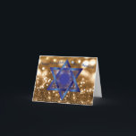 Happy Hanukkah Blue Star of David Golden Bokeh Holiday Card<br><div class="desc">Beautiful and Elegant Hanukkah Note Card Featuring Happy Hanukkah Blue Star of David Golden Bokeh Design</div>