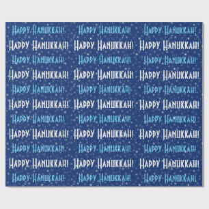 Happy Hanukkah Blue Stars Wrapping Paper