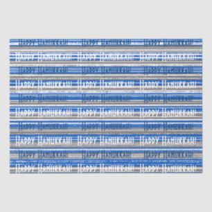 Happy Hanukkah Blue Stripes Wrapping Paper